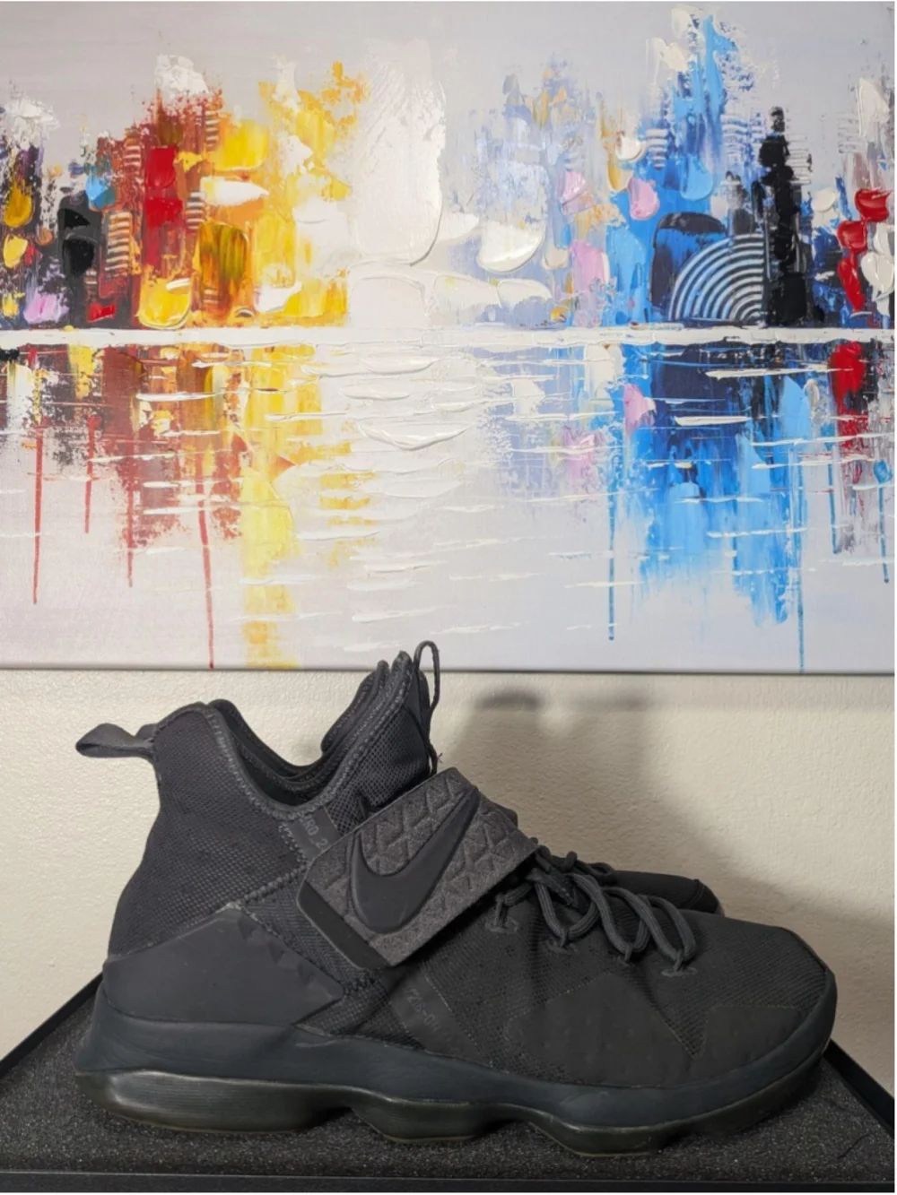 Nike LeBron 14 Shoes Mens Size 13 Black Mesh Mid Top Basketball Sneakers